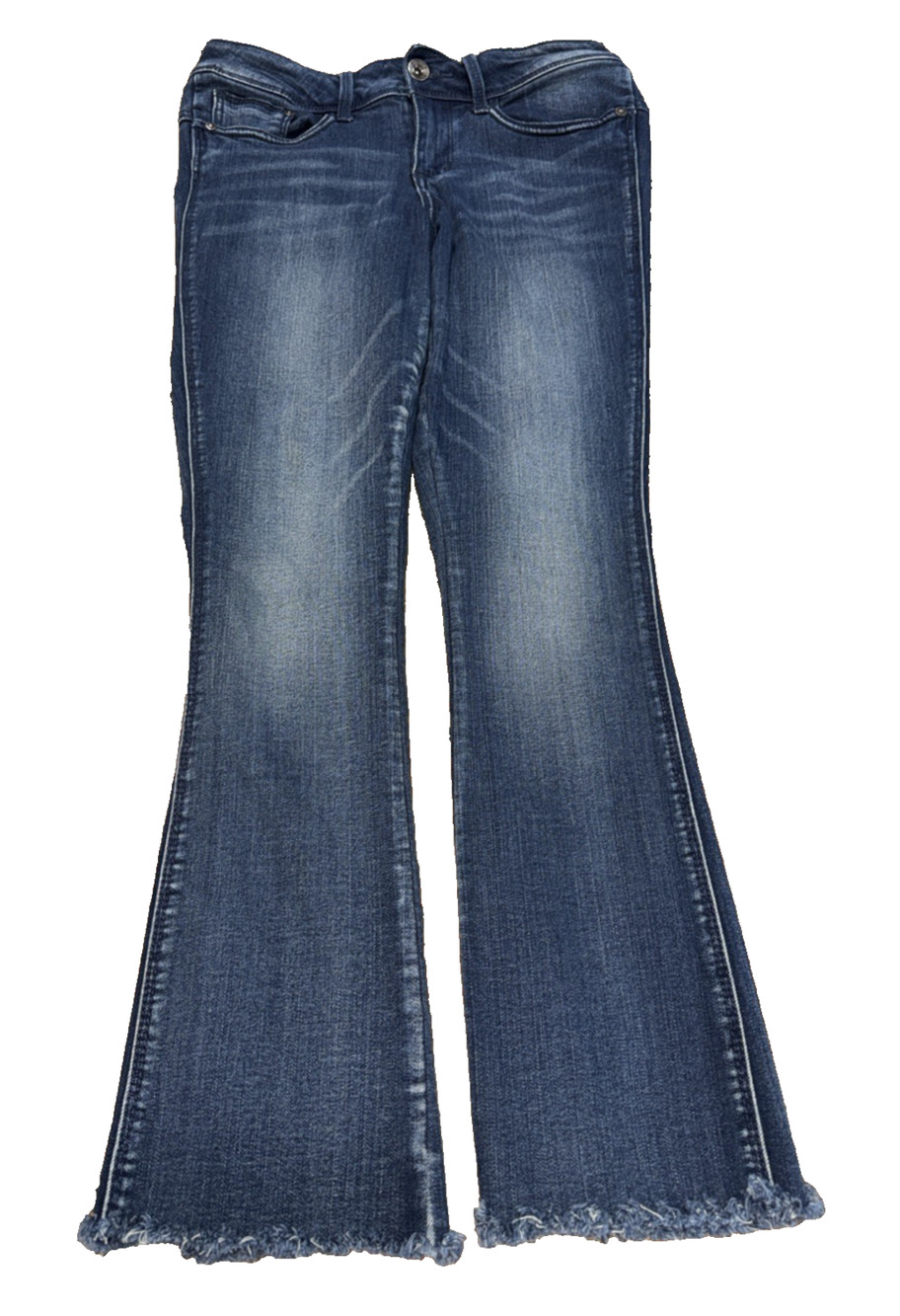 Seven7 Slim Boot Jeans Size 10 Medium Wash Raw Hem Stretch
